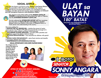 Ulat sa bayan (front and back) Senator Sonny Angara